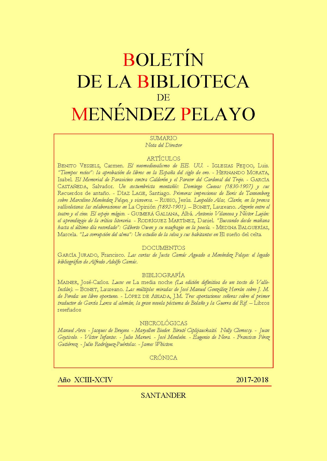 					Ver Vol. 9394 Núm. doble (2018): Boletín de la Biblioteca de Menéndez Pelayo. XCIII-XCIV (2017-2018)
				